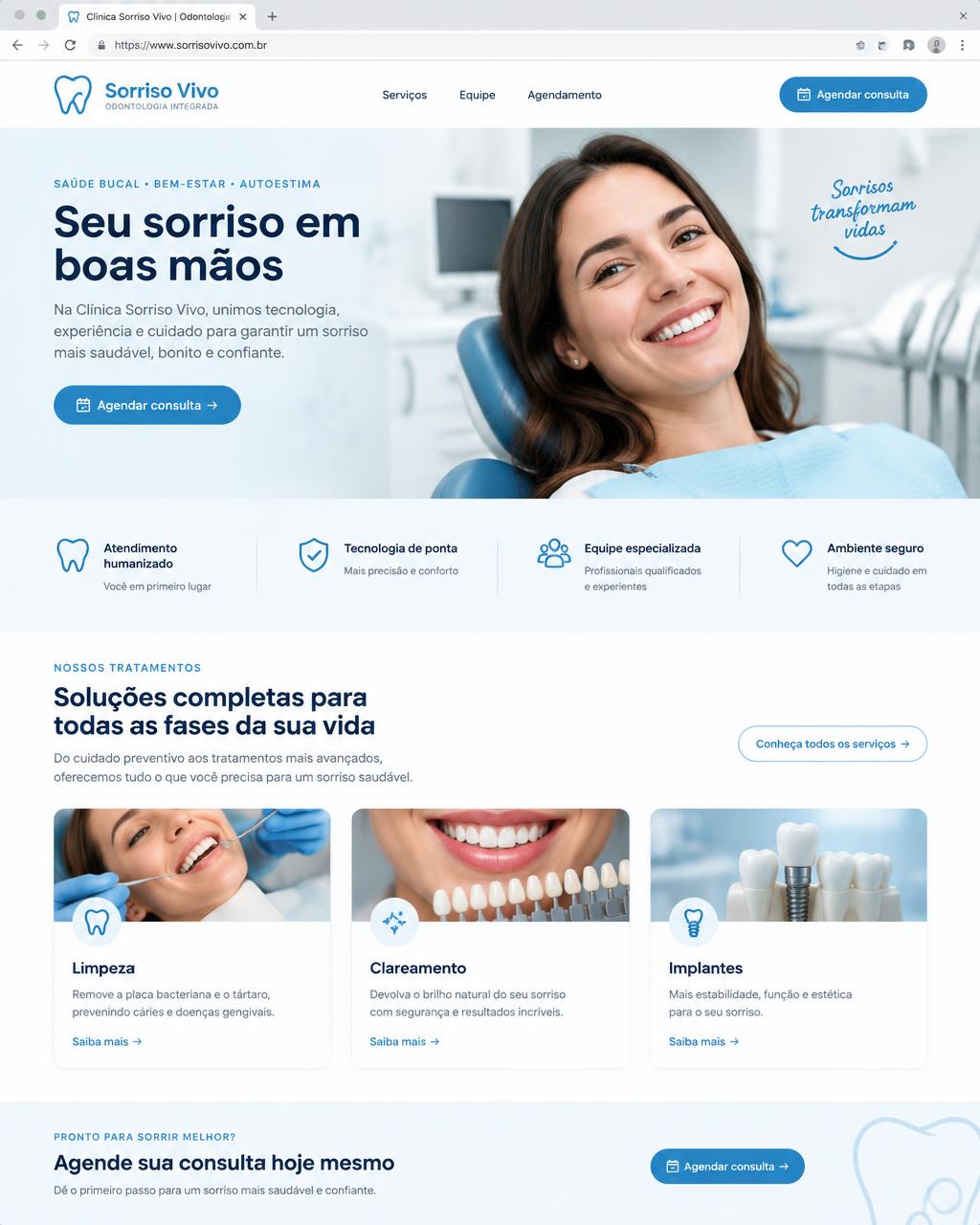 Site de clínica odontológica criado pela WebXpert para a Sorriso Vivo