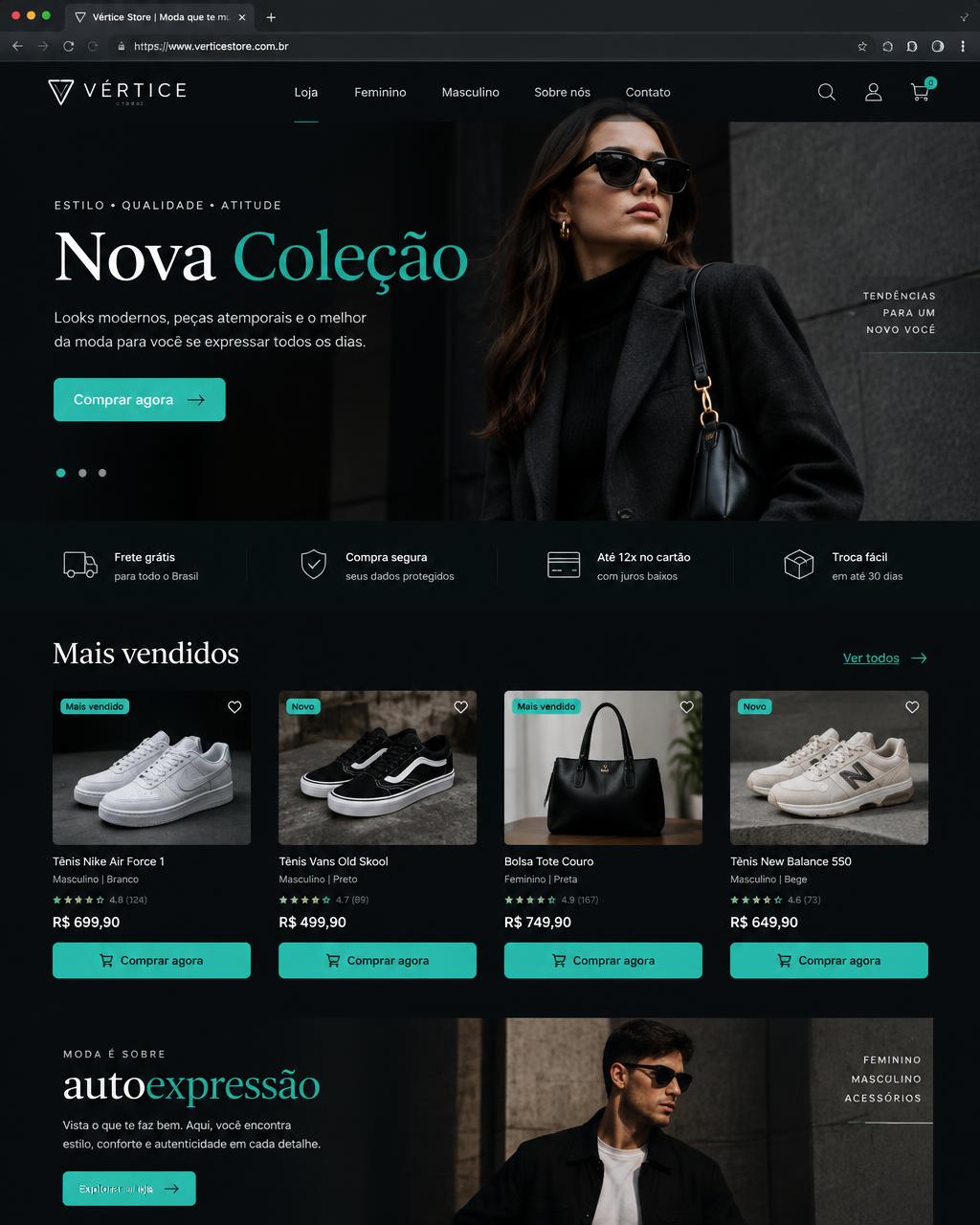 Loja virtual de moda criada pela WebXpert para a Vértice Store